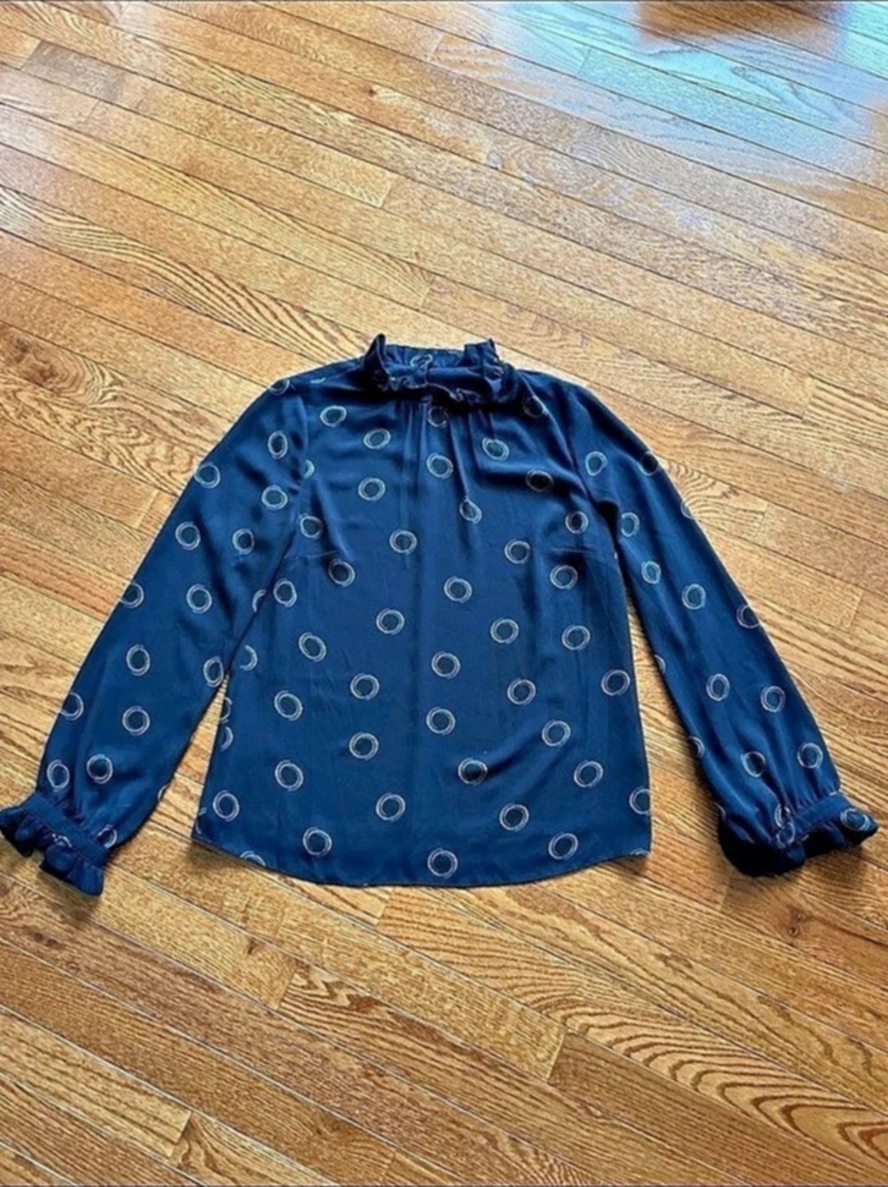 Hobbs Rosana Polka Dot Ruffle Blouse Blue & White Size 6